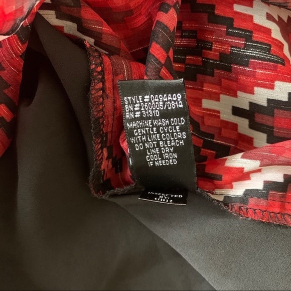 I.N STUDIO Red Black Chevron Print Lace Blouse S - Picture 5 of 6